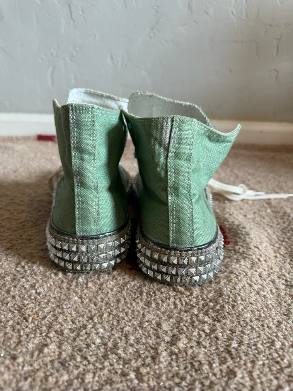 NAN-KU Green Canvas High-Top Studded Platform Sneakers